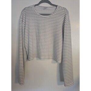 Leset Women Blue White Striped Long Sleeve Shirt L